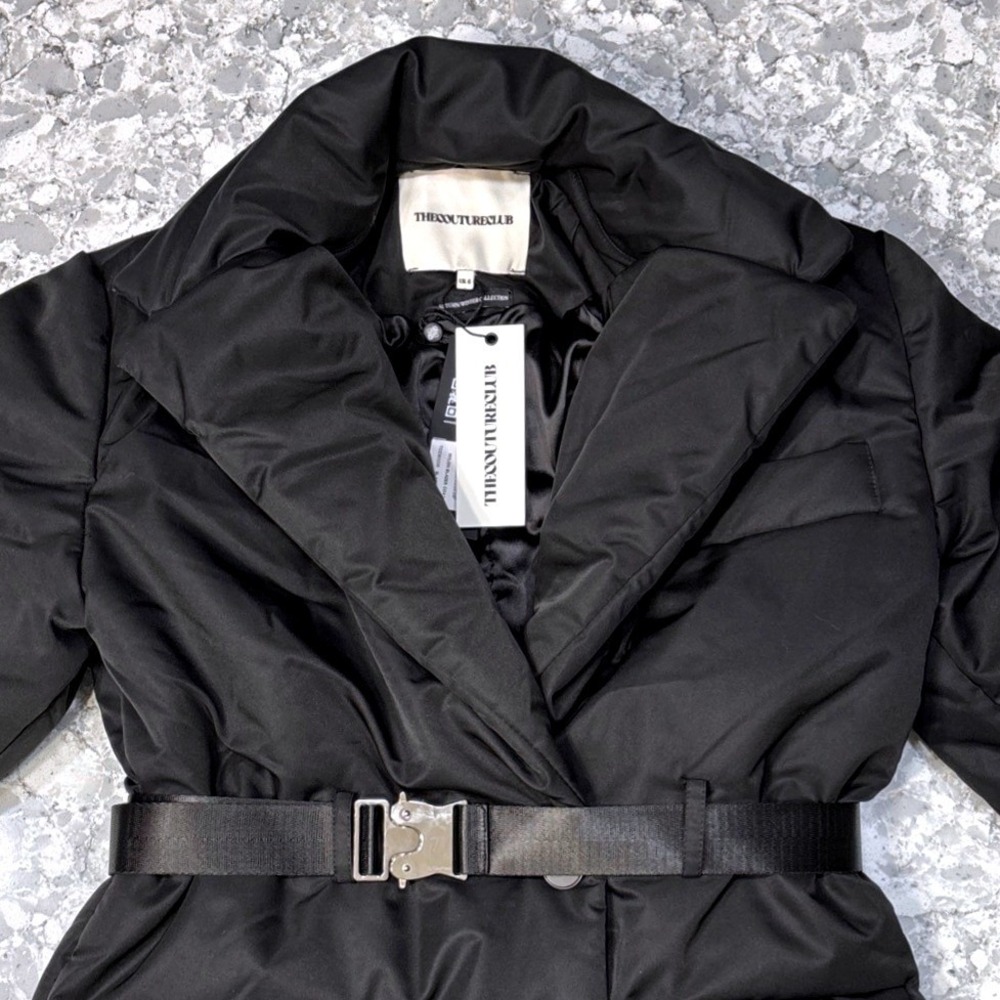 The Couture Club Nylon Blazer Coat Black Belted Puffer Jacket  Size, UK 6